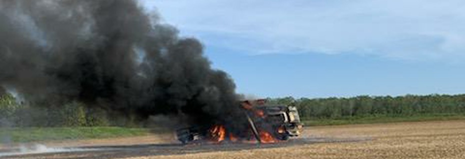 Fire Destroys Combine In Field On 190