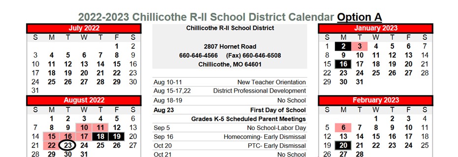2022/23  Chillicothe R-II School Calendar
