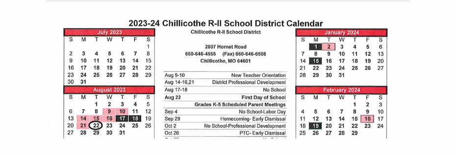 Chillicothe R-II 2023/24 District Calendar Approved